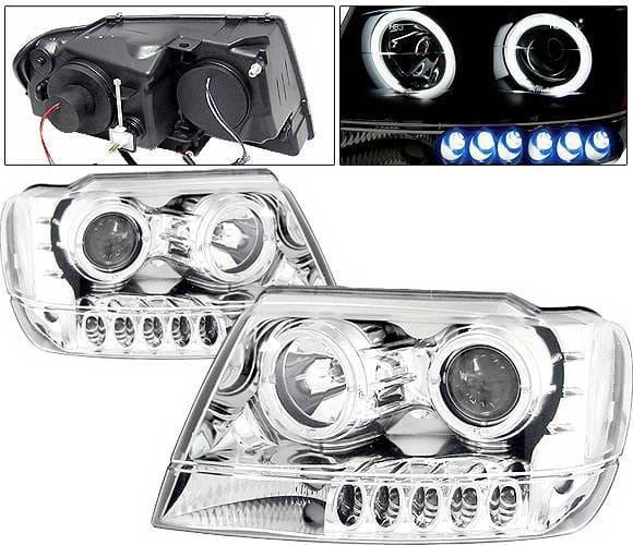 Jeep Grand Cherokee 4 Car Option Dual Halo Projector Headlights - Chrome & Clear - LP-JGC99CC-KS