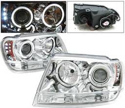 Jeep Grand Cherokee 4 Car Option LED Dual Halo Projector Headlights - Chrome - LP-JGC99CC-YD