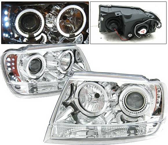 Jeep Grand Cherokee 4 Car Option LED Dual Halo Projector Headlights - Chrome - LP-JGC99CC-YD