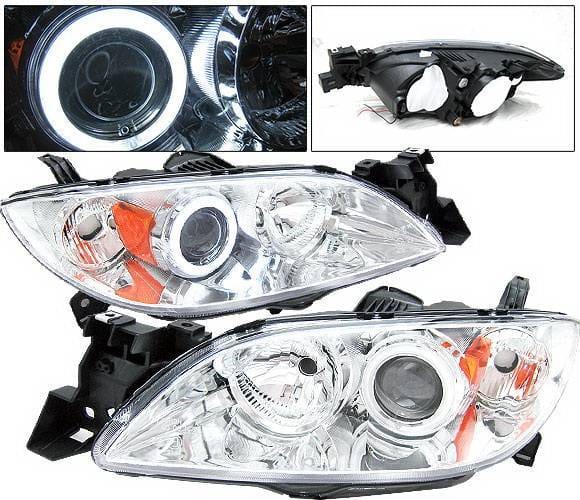 Mazda 3 4DR 4 Car Option Halo Projector Headlights - Chrome CCFL - LP-M304CB-KS