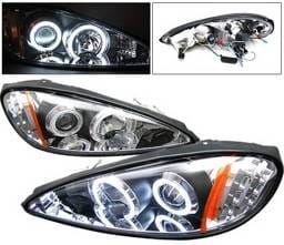 Pontiac Grand Am 4 Car Option LED CCFL Halo Projector Headlights - Black - LP-PGAM99BC-KS