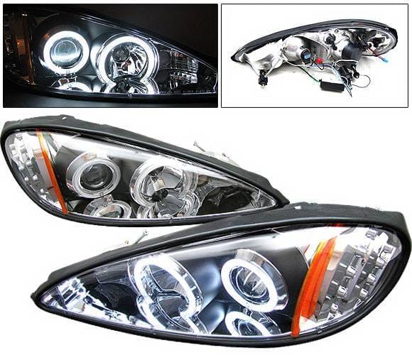 Pontiac Grand Am 4 Car Option LED CCFL Halo Projector Headlights - Black - LP-PGAM99BC-KS