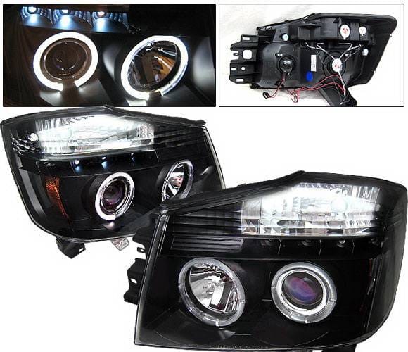 Nissan Titan 4 Car Option Halo Projector Headlights - Black - LP-NTIT04BB-YD