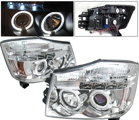 Nissan Titan 4 Car Option Halo Projector Headlights - Chrome - LP-NTIT04CB-YD