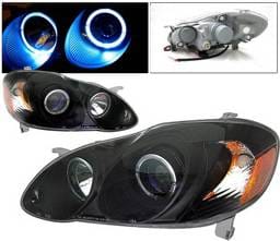 Toyota Corolla 4 Car Option Dual Halo Projector Headlights - Black - LP-TCL03BB-KS