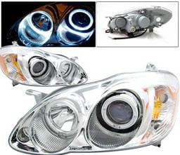 Toyota Corolla 4 Car Option Dual Halo Projector Headlights - Chrome - LP-TCL03CB-KS