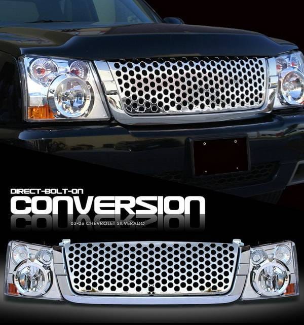 Chevrolet Silverado Option Racing Headlights - Chromed with Chromed Punch Hole Grille - 10-15264