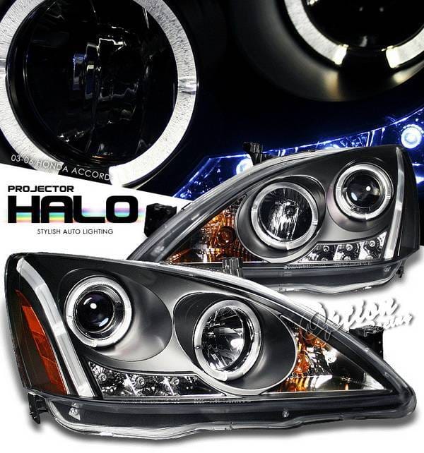 Honda Accord Option Racing Projector Headlights - Black with Halo - 11-20295
