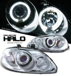 Honda Civic Option Racing Projector Headlights - Chrome with Halo - 11-20323