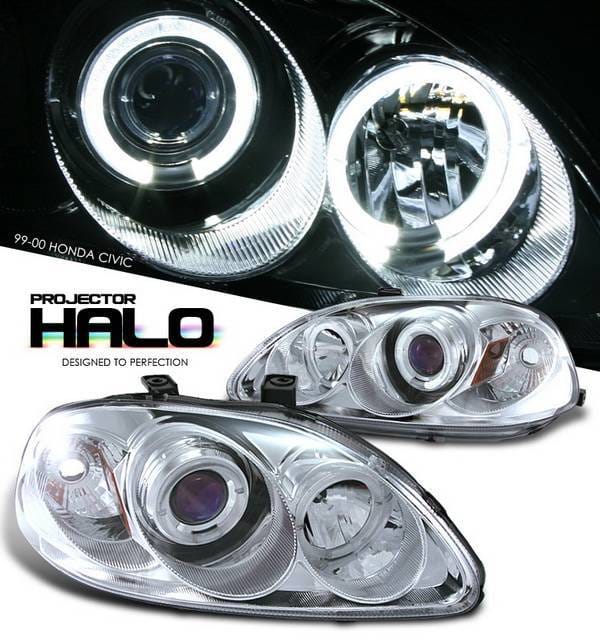 Honda Civic Option Racing Projector Headlights - Chrome with Halo - 11-20323