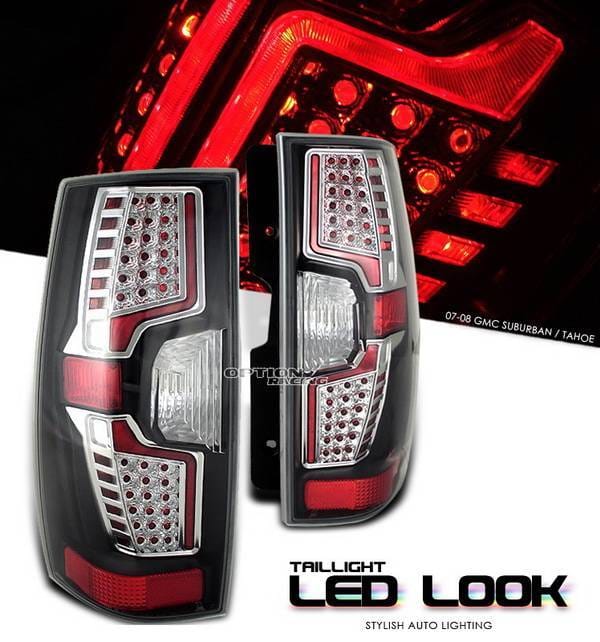 Chevrolet Tahoe Option Racing Taillights - LED Look - Black with Chrome Ring - 17-15144