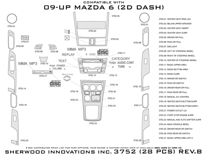 Mazda 6 Sherwood 2D Flat Dash Kit thumbnail 5