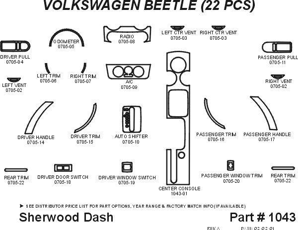 Volkswagen Beetle Sherwood 2D Flat Dash Kit thumbnail 5