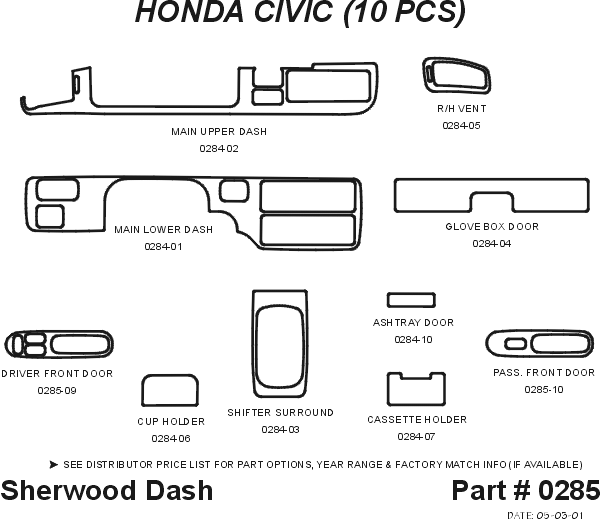 Honda Civic 2DR Sherwood 2D Flat Dash Kit thumbnail 5