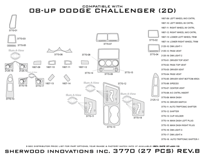 Dodge Challenger Sherwood 2D Flat Dash Kit thumbnail 5