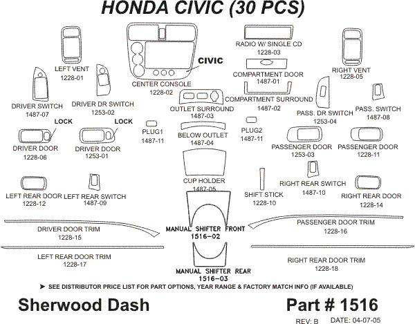 Honda Civic 2DR & 4DR Sherwood 2D Flat Dash Kit thumbnail 5