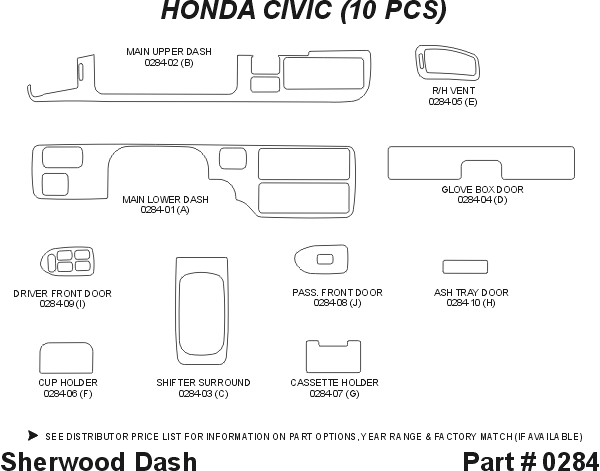 Honda Civic 4DR Sherwood 2D Flat Dash Kit thumbnail 5