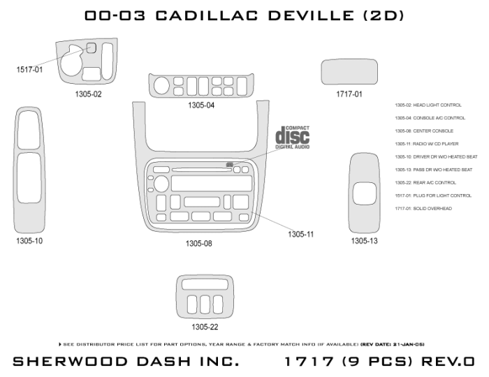 Cadillac DeVille Sherwood 2D Flat Dash Kit thumbnail 5