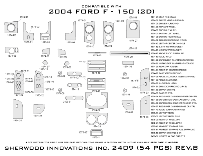 Ford F150 Sherwood 2D Flat Dash Kit thumbnail 5