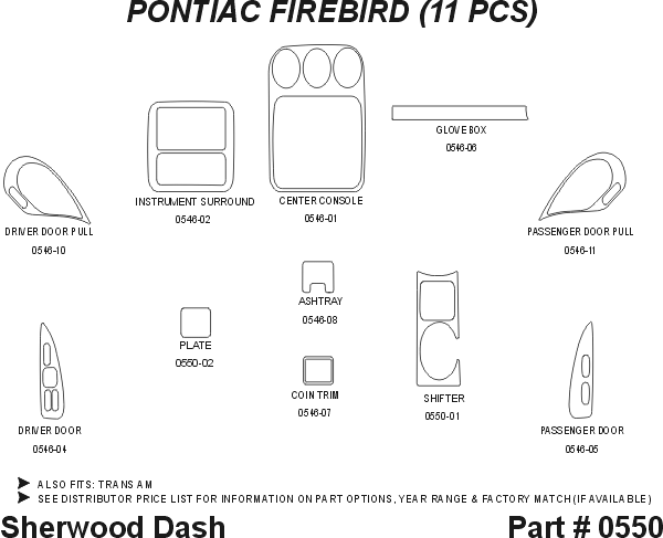 Pontiac Firebird Sherwood 2D Flat Dash Kit thumbnail 5