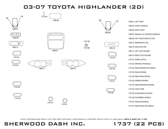Toyota Highlander Sherwood 2D Flat Dash Kit thumbnail 5