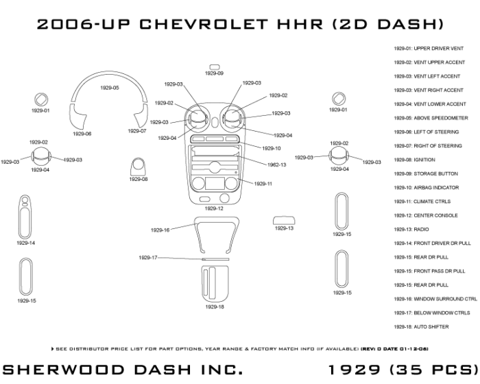 Chevrolet HHR Sherwood 2D Flat Dash Kit thumbnail 5