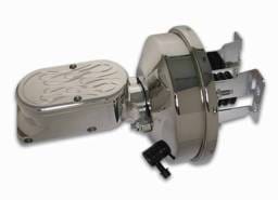 SSBC Billet Aluminum Dual Bowl Master Cylinder - Flamed Cap and 9 Inch Chrome Booster - A28141CB-3