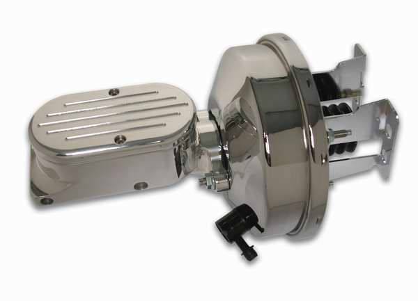SSBC Billet Aluminum Dual Bowl Master Cylinder - Ball Milled Cap and 9 Inch Chrome Booster - A28141CB-4