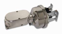 SSBC Billet Aluminum Dual Bowl Master Cylinder - Plain Cap and 7 Inch Chrome Booster - A28142CB-1