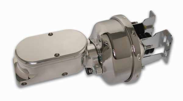 SSBC Billet Aluminum Dual Bowl Master Cylinder - Plain Cap and 7 Inch Chrome Booster - A28142CB-1