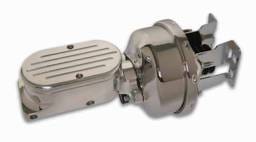 SSBC Billet Aluminum Dual Bowl Master Cylinder - Ball Milled Cap and 7 Inch Chrome Booster - A28142CB-4