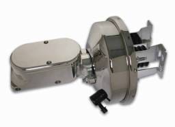 SSBC Billet Aluminum Dual Bowl Master Cylinder - Plain Cap and 9 Inch Chrome Booster - A28138CB-1