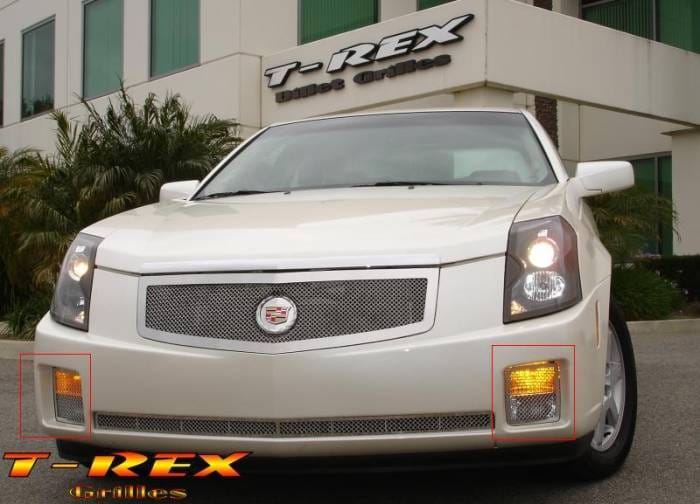 Cadillac CTS T-Rex Upper Class Polished Stainless Bumper Mesh Grille - Turn Signal Lamp - 2PC - 55193