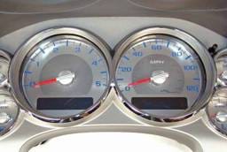 US Speedo Stainless Steel Gauge Face with Satin Red Back and Blue Numbers - SS GM 23B