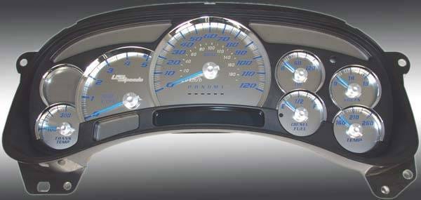 US Speedo Stainless Steel Gauge Face with Blue Back and Color Match Needles - Displays Diesel - SS GM 13B