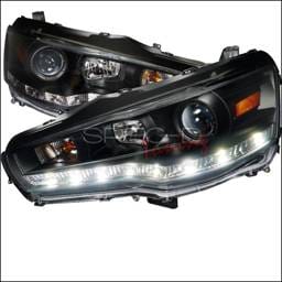 Mitsubishi Lancer Spec-D R8 Style Projector Headlights - Black Housing - 2LHP-EVO08JM-8-TM