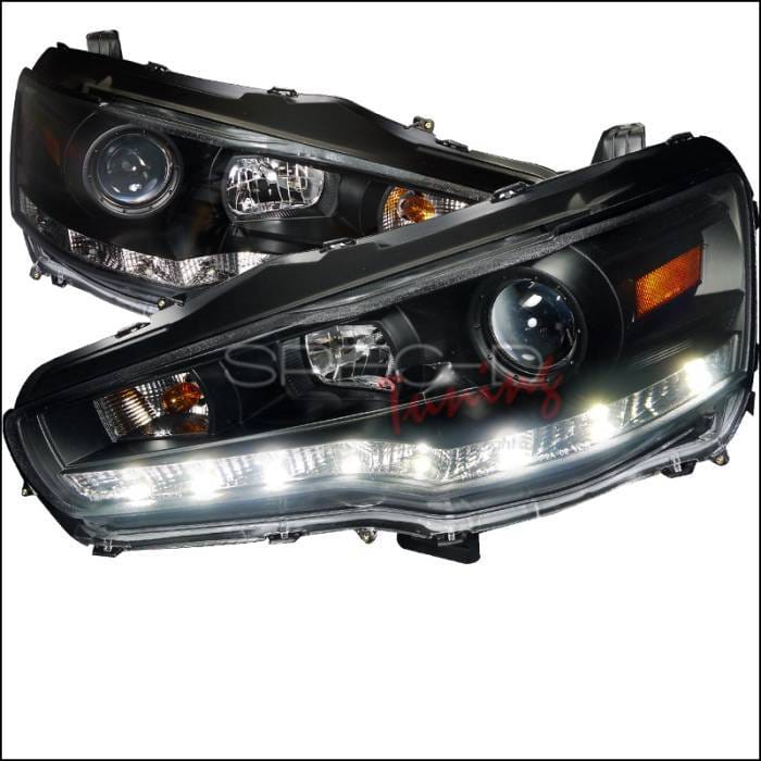 Mitsubishi Lancer Spec-D R8 Style Projector Headlights - Black Housing - 2LHP-EVO08JM-8-TM
