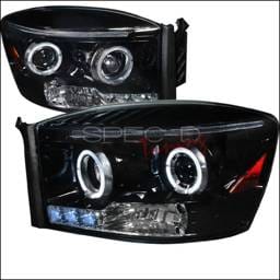 Dodge Ram Spec-D Halo Projector Headlight Gloss - Black Housing - Smoke Lens - 2LHP-RAM06G-TM