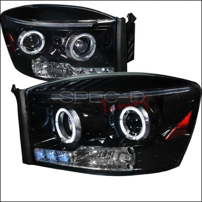 Dodge Ram Spec-D Halo Projector Headlight Gloss - Black Housing - Smoke Lens - 2LHP-RAM06G-TM