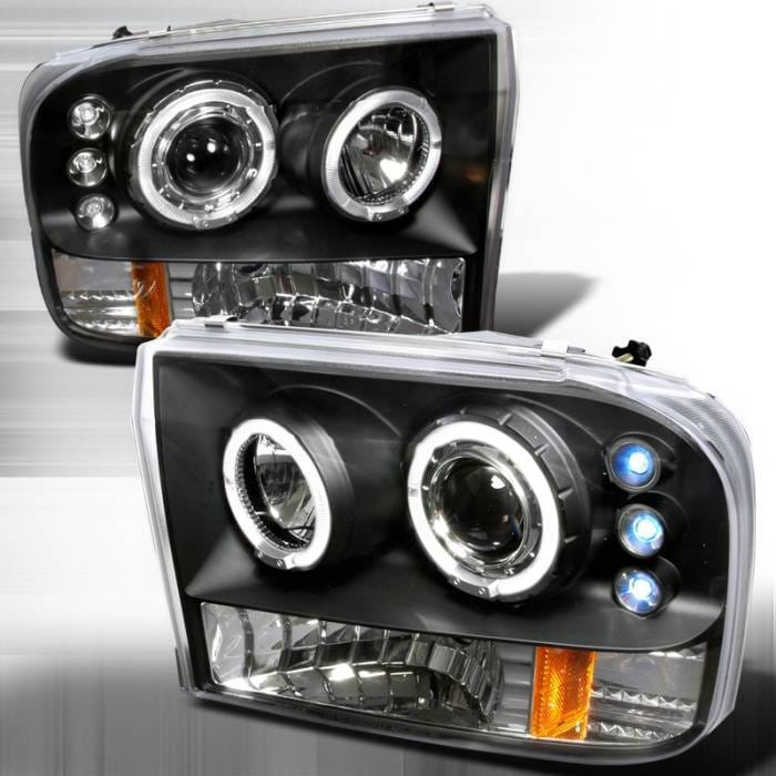 Ford F250 Spec-D Halo LED Projector Headlights - Black - 2LHP-F25099JM-TM