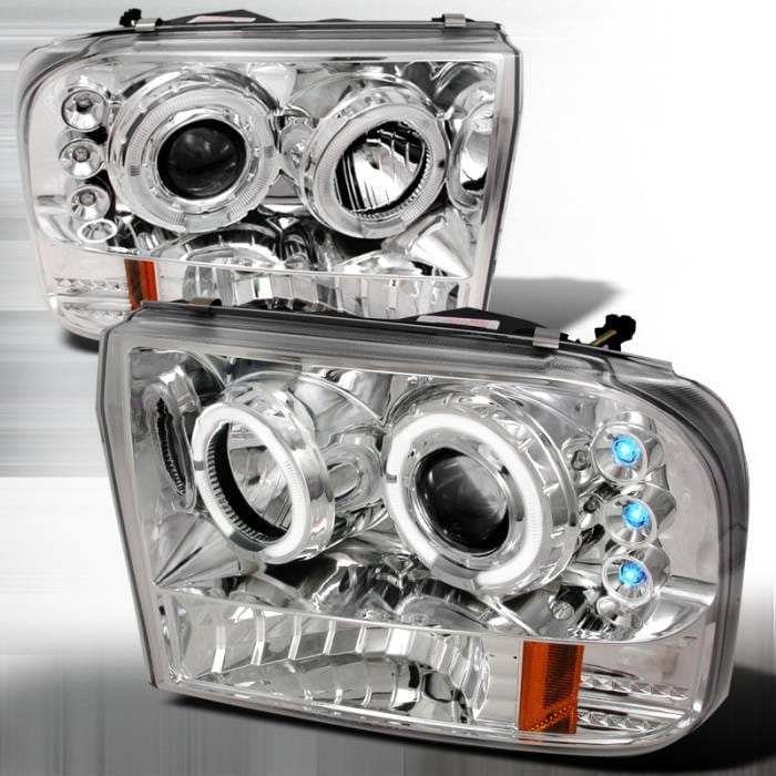 Ford F250 Spec-D Halo LED Projector Headlights - Chrome - 2LHP-F25099-TM