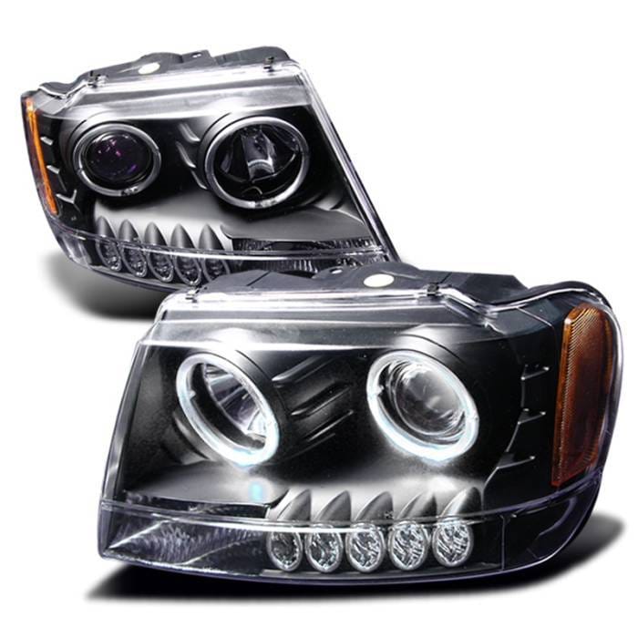 Jeep Grand Cherokee Spec-D Halo Projector Headlights - Black - 2LHP-GKEE99JM-KS