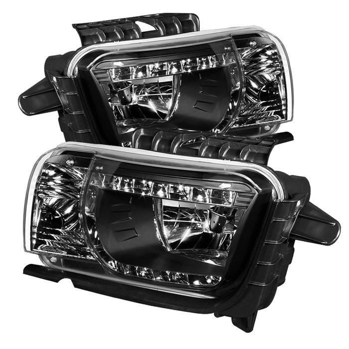Chevrolet Camaro Spyder DRL LED Crystal Headlights - Black - 333-CCAM2010-DRL-BK