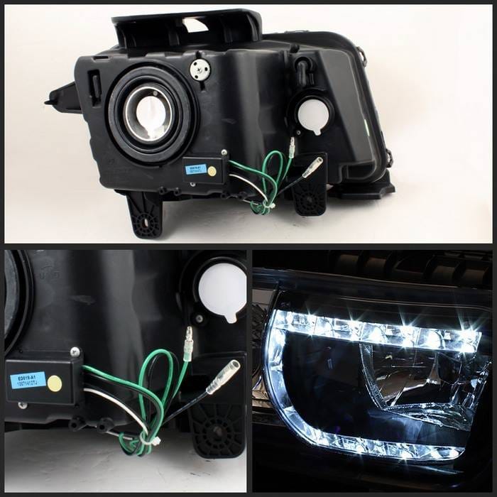 Chevrolet Camaro Spyder DRL LED Crystal Headlights - Black - 333-CCAM2010-DRL-BK thumbnail 2