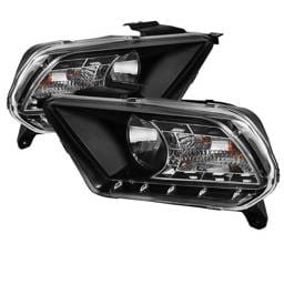 Ford Mustang Spyder DRL LED Crystal Headlights - Black - 333-FM2010-DRL-BK