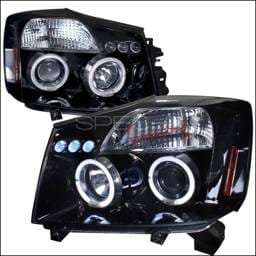 Nissan Titan Spec-D Halo Projector Headlight Gloss - Black Housing - Smoke Lens - 2LHP-TIT04G-TM