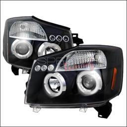 Nissan Armada Spec-D Halo LED Projector Headlights - Black - 2LHP-TIT04JM-TM