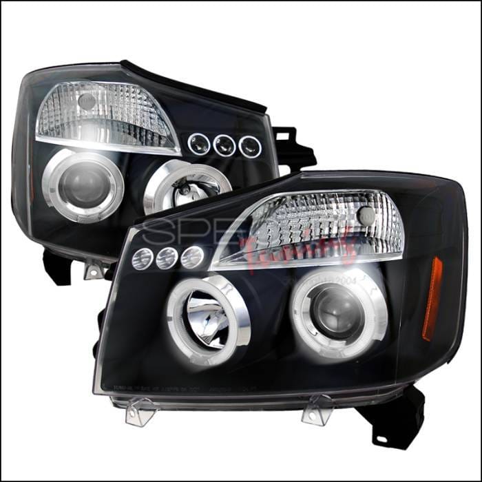 Nissan Armada Spec-D Halo LED Projector Headlights - Black - 2LHP-TIT04JM-TM