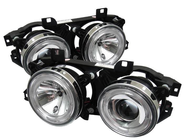 BMW 5 Series Spyder Projector Headlights - LED Halo - Chrome - 444-BMWE34-HL-C