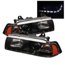 BMW 3 Series 2DR Spyder Projector Headlights - NOT FIT TI MODEL - DRL - Black - 444-BMWE36-2D-DRL-BK